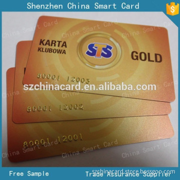 standard size glossy surface offset printing and gold printing pvc card with gold embossing number and barcode number